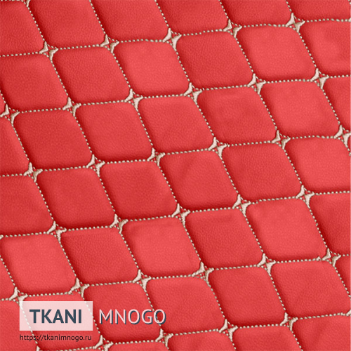 Фото текстиля 1961-6 артикул Кожа искусственная - фактура, цвет красный, рисунок ромб, производитель Китай